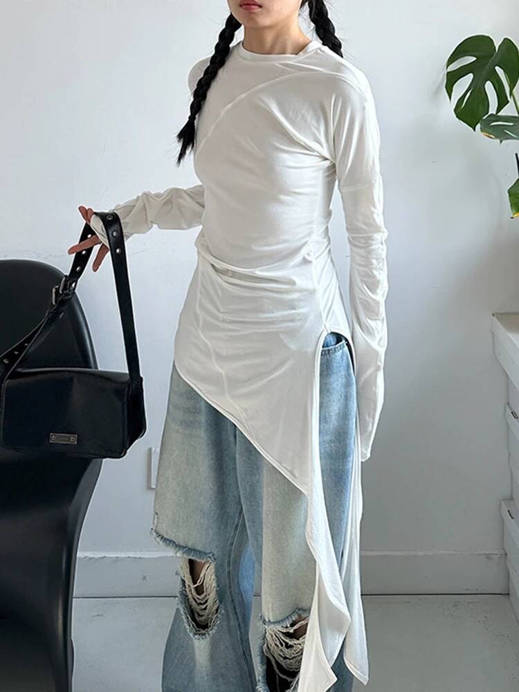 Vintage Fashion Build - Hem Dames Wit Onregelmatig Elegant Lang