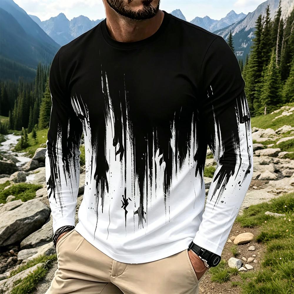 Vintage Fashion Streetwear - Herentrui met gradiënt inktspatprint, lange mouwen,