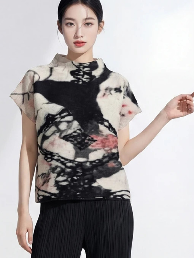 Vintage Fashion Build - Korte mouwen Damesmode T-shirt Lnk-Blurry Onregelmatige