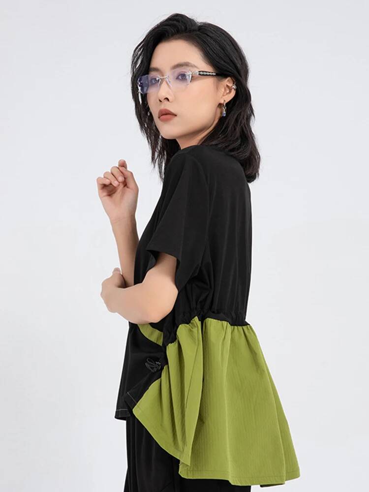 Groen Kleurblok Dames T-shirt  - Vintage Fashion Build recensie en prijs
